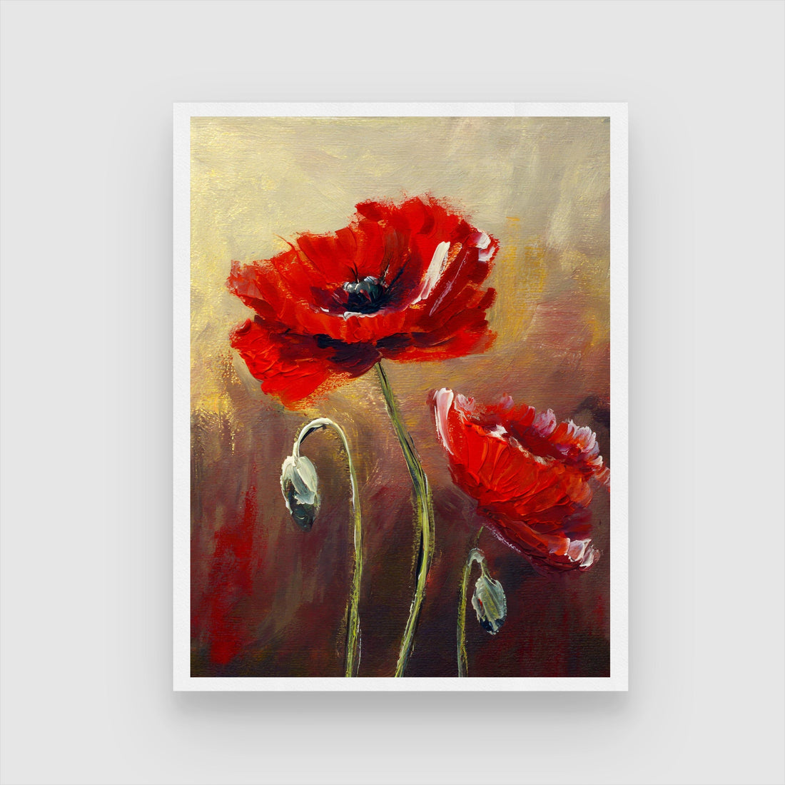 Unique Poppy Flower Abstract Painting – Modern Wall Art 3 : 4 Vertical New Premium Wall Art Canvas by MeriDeewar