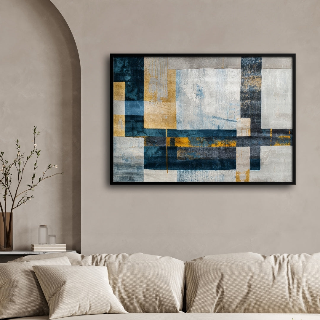 Urban Blueprint – Modern Geometric Abstract Wall Art Print 2 : 3 Horizontal Premium Wall Art Canvas by MeriDeewar