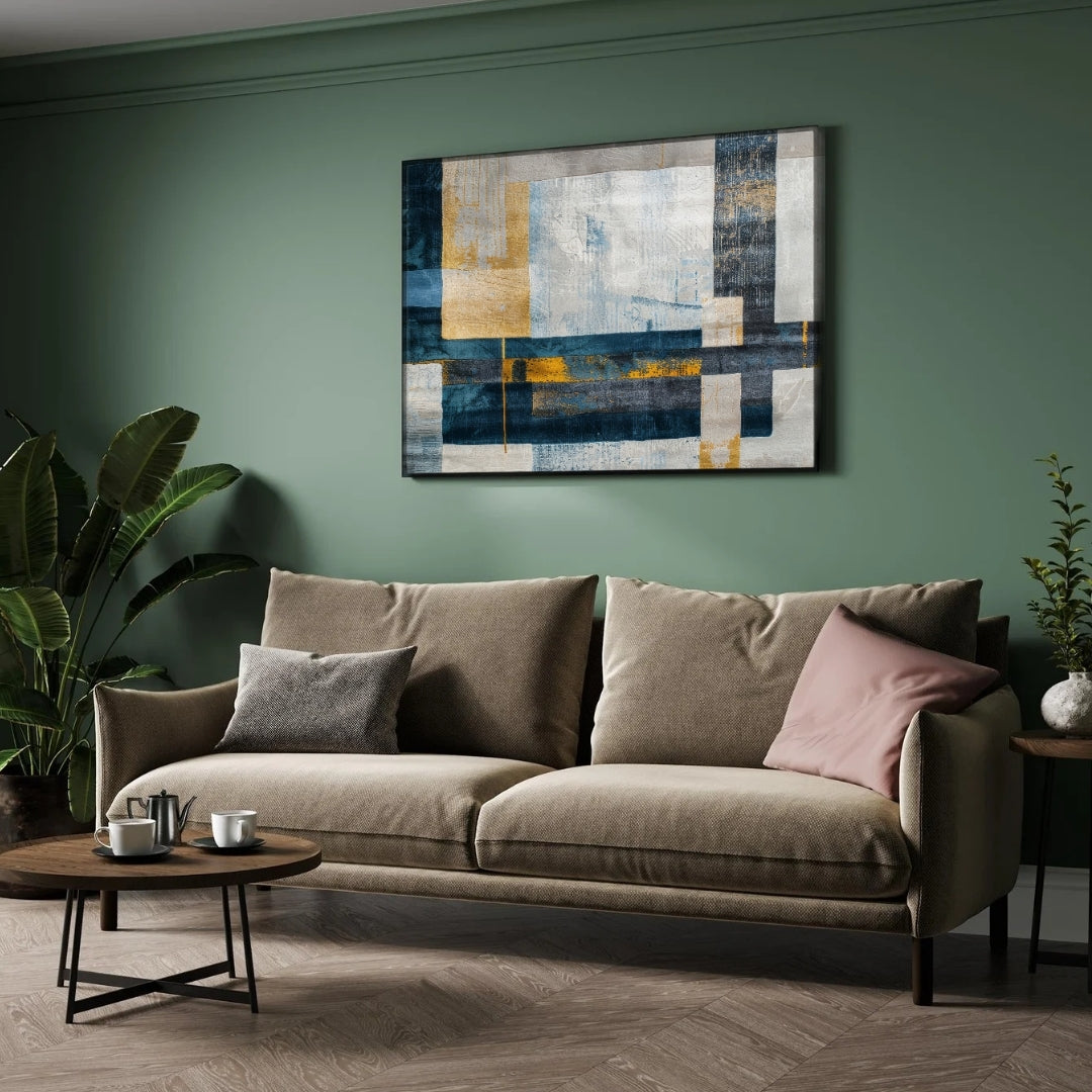 Urban Blueprint – Modern Geometric Abstract Wall Art Print 2 : 3 Horizontal Premium Wall Art Canvas by MeriDeewar