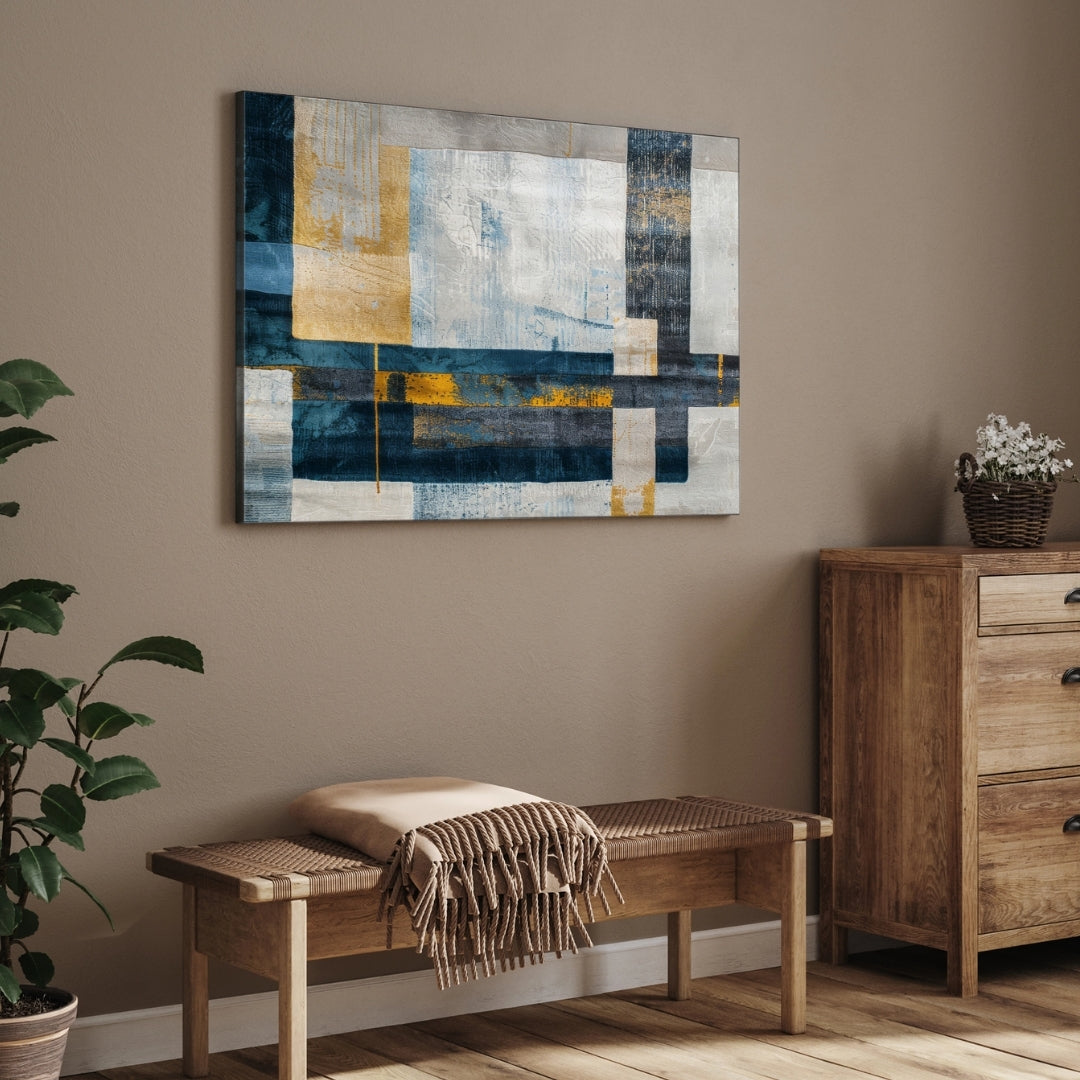 Urban Blueprint – Modern Geometric Abstract Wall Art Print 2 : 3 Horizontal Premium Wall Art Canvas by MeriDeewar
