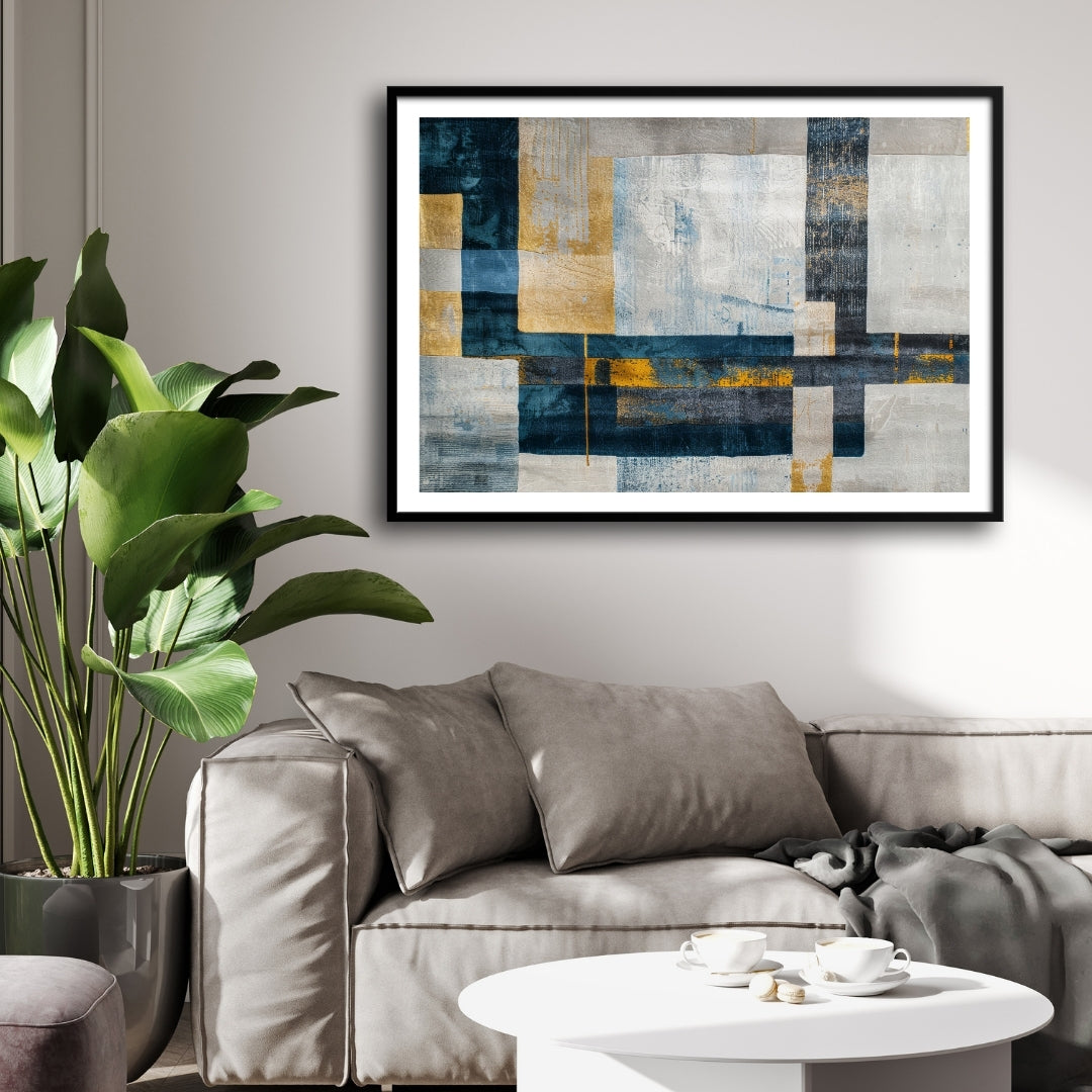 Urban Blueprint – Modern Geometric Abstract Wall Art Print 2 : 3 Horizontal Premium Wall Art Canvas by MeriDeewar