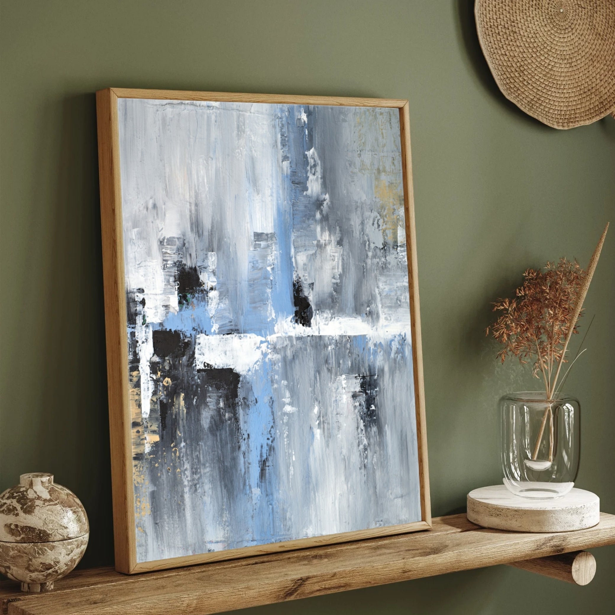 Urban Calm – Modern Blue Grey Wall Painting 2 : 3 Vertical Premium Wall Art Canvas by MeriDeewar