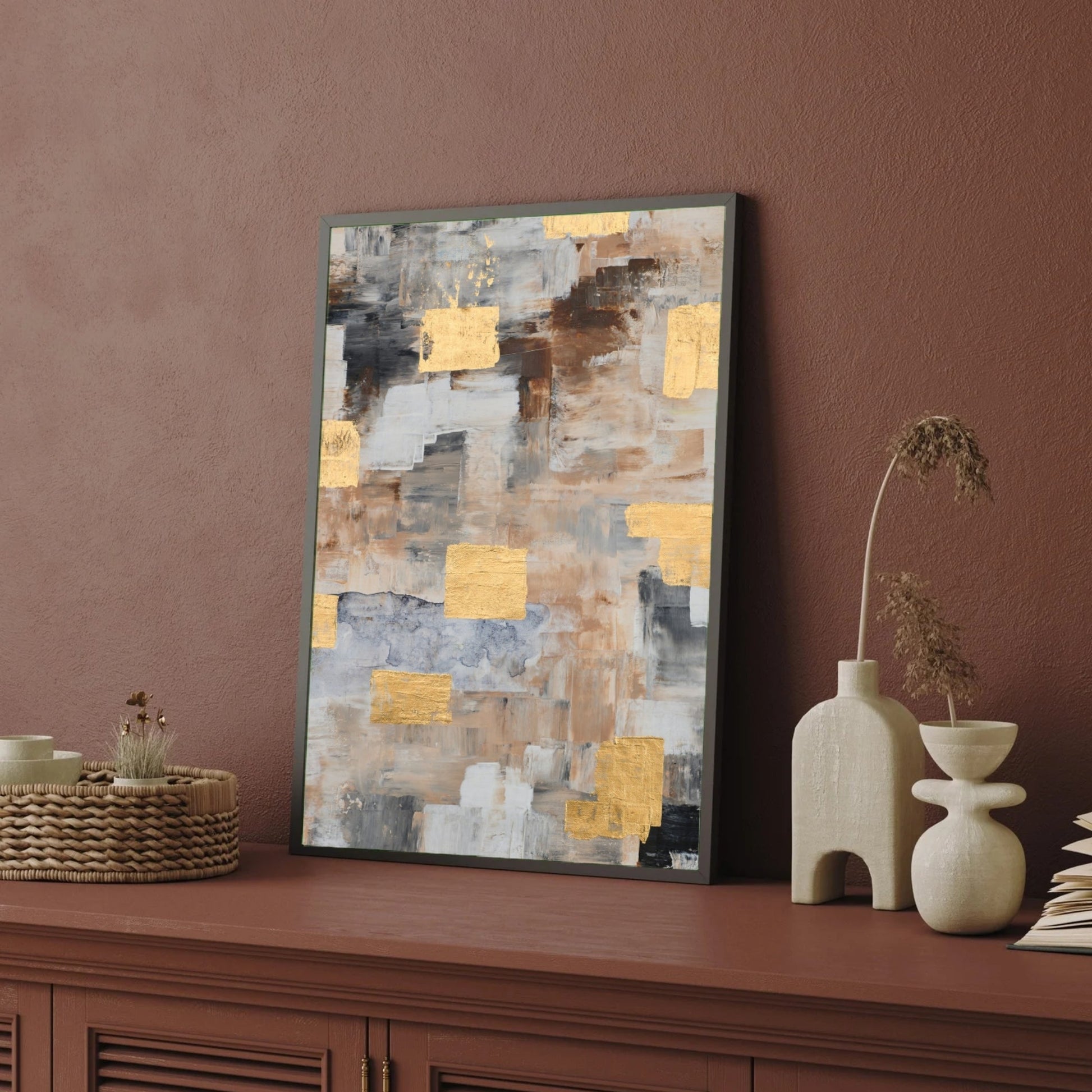 Urban Elegance – Contemporary Neutral Abstract 2 : 3 Vertical Premium Wall Art Canvas by MeriDeewar