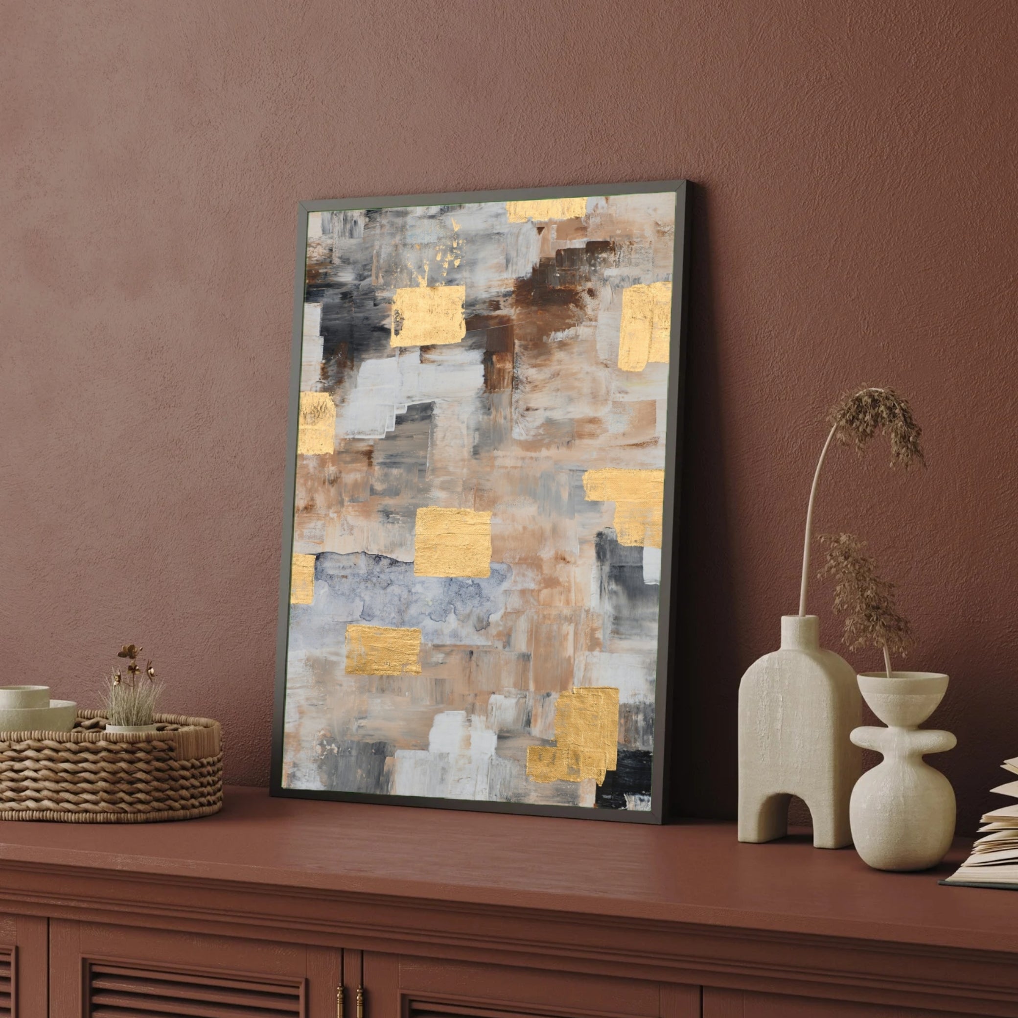 Urban Elegance – Contemporary Neutral Abstract 2 : 3 Vertical Premium Wall Art Canvas by MeriDeewar