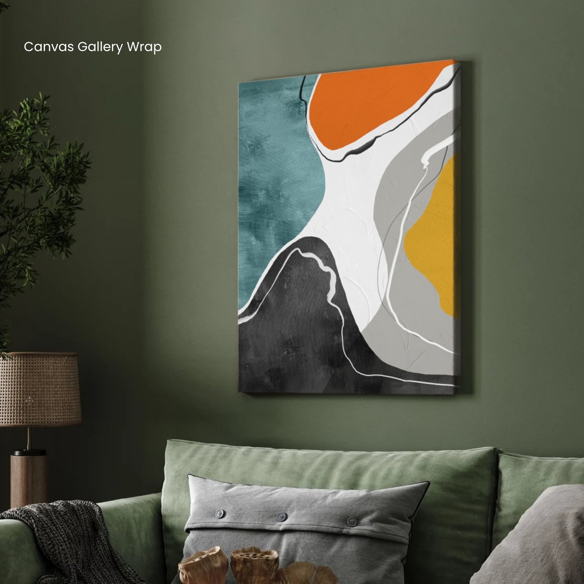 Urban Flow – Modern Abstract Canvas Painting in Teal, Mustard & Charcoal Tones 2 : 3 Vertical Premium Wall Art Canvas by MeriDeewar