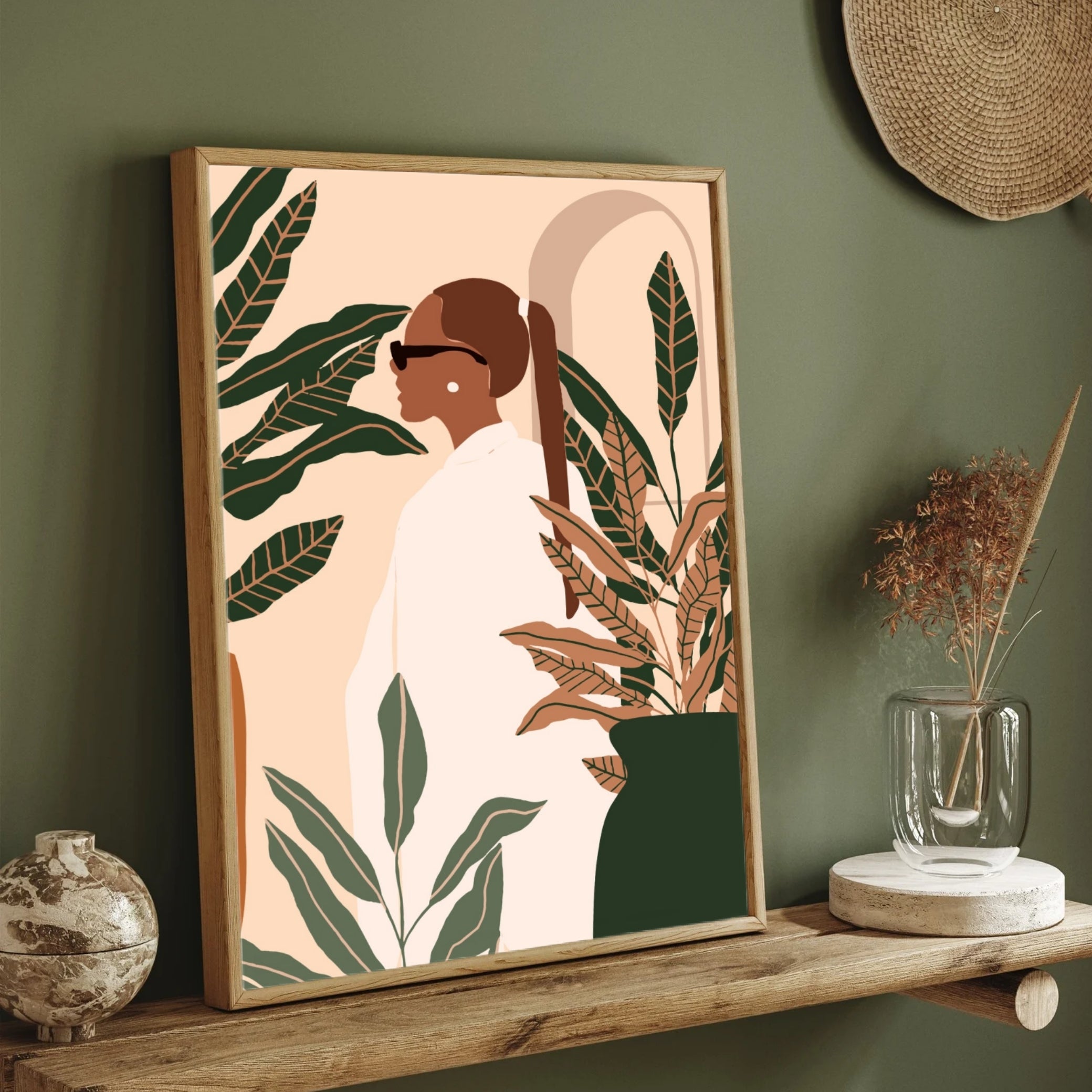 Urban Jungle – Modern Woman with Plants Wall Art Print 2 : 3 Vertical Premium Wall Art Canvas by MeriDeewar