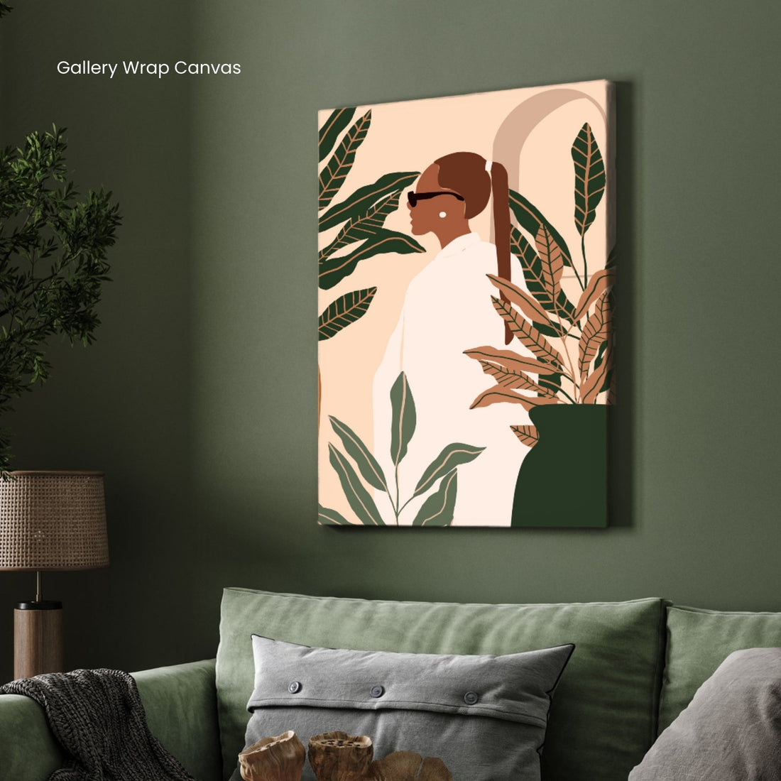Urban Jungle – Modern Woman with Plants Wall Art Print 2 : 3 Vertical Premium Wall Art Canvas by MeriDeewar