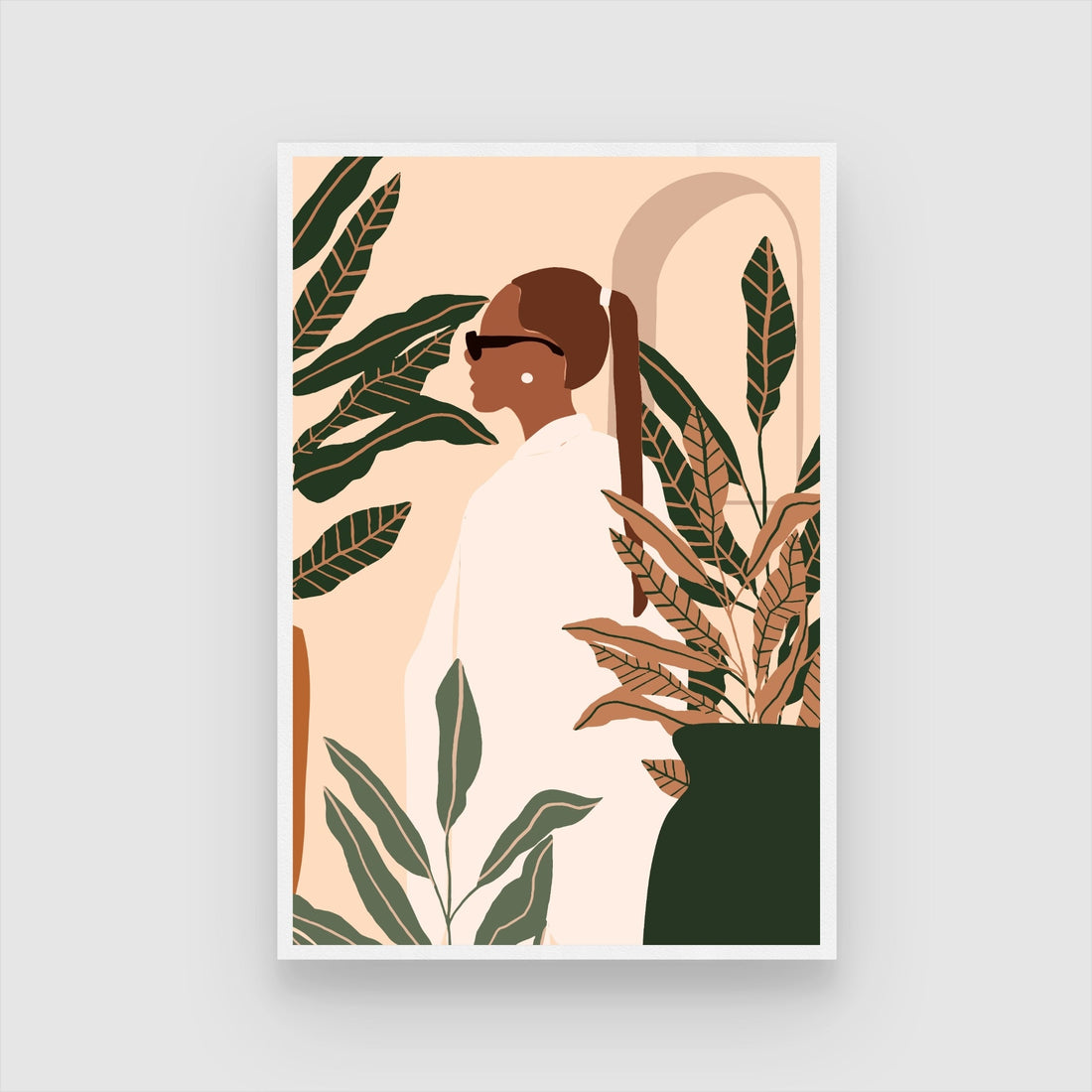 Urban Jungle – Modern Woman with Plants Wall Art Print 2 : 3 Vertical Premium Wall Art Canvas by MeriDeewar