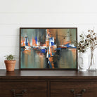 Urban Pulse in Rust & Cobalt | Contemporary Abstract Expressionist Framed Wall Art 4 : 3 Horizontal Premium Wall Art Canvas by MeriDeewar