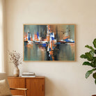 Urban Pulse in Rust & Cobalt | Contemporary Abstract Expressionist Framed Wall Art 4 : 3 Horizontal Premium Wall Art Canvas by MeriDeewar