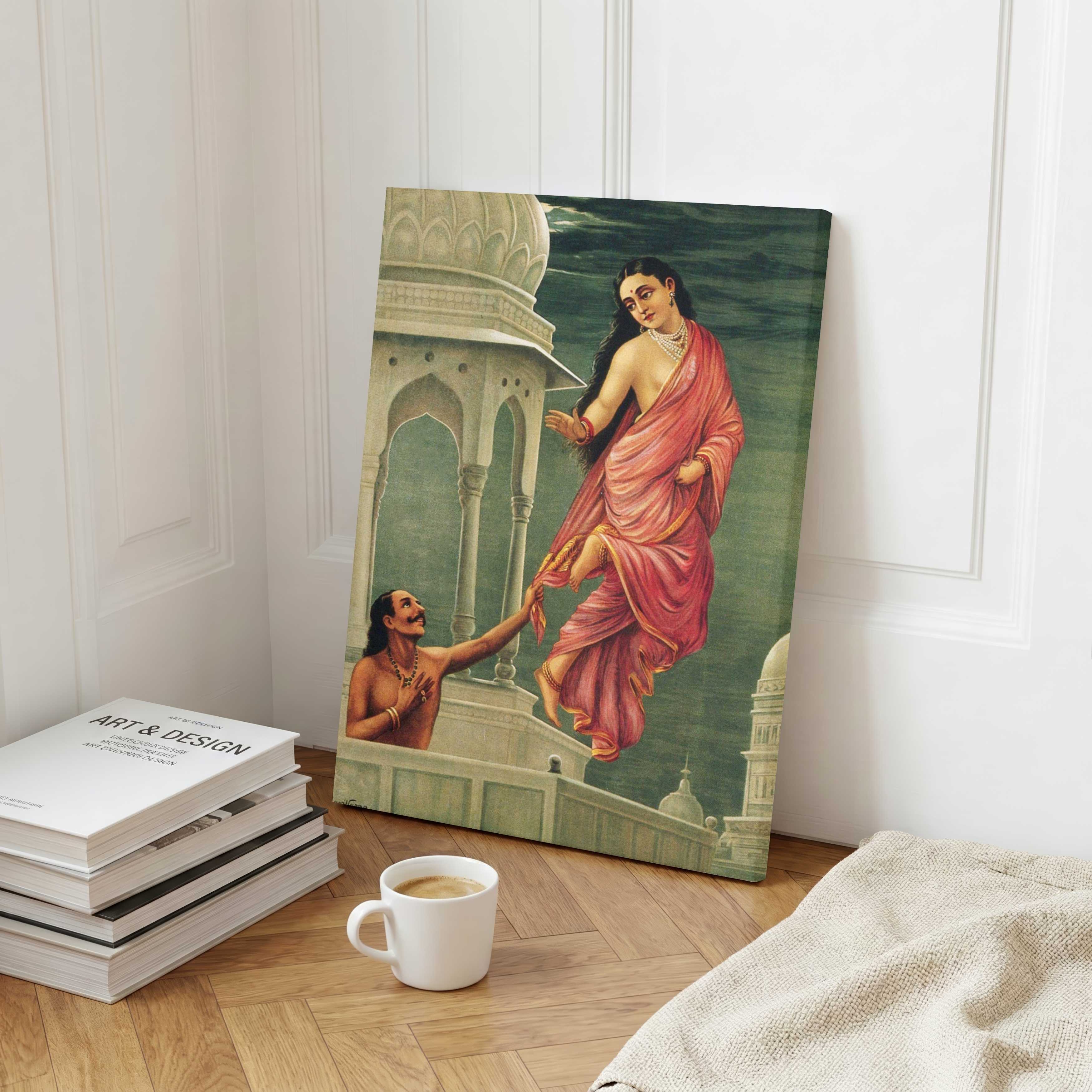 Urvashi Pururavas Painting by Raja Ravi Varma | Mythological Wall Art for Living Room India 3 : 4 Vertical Premium Wall Art Canvas by MeriDeewar