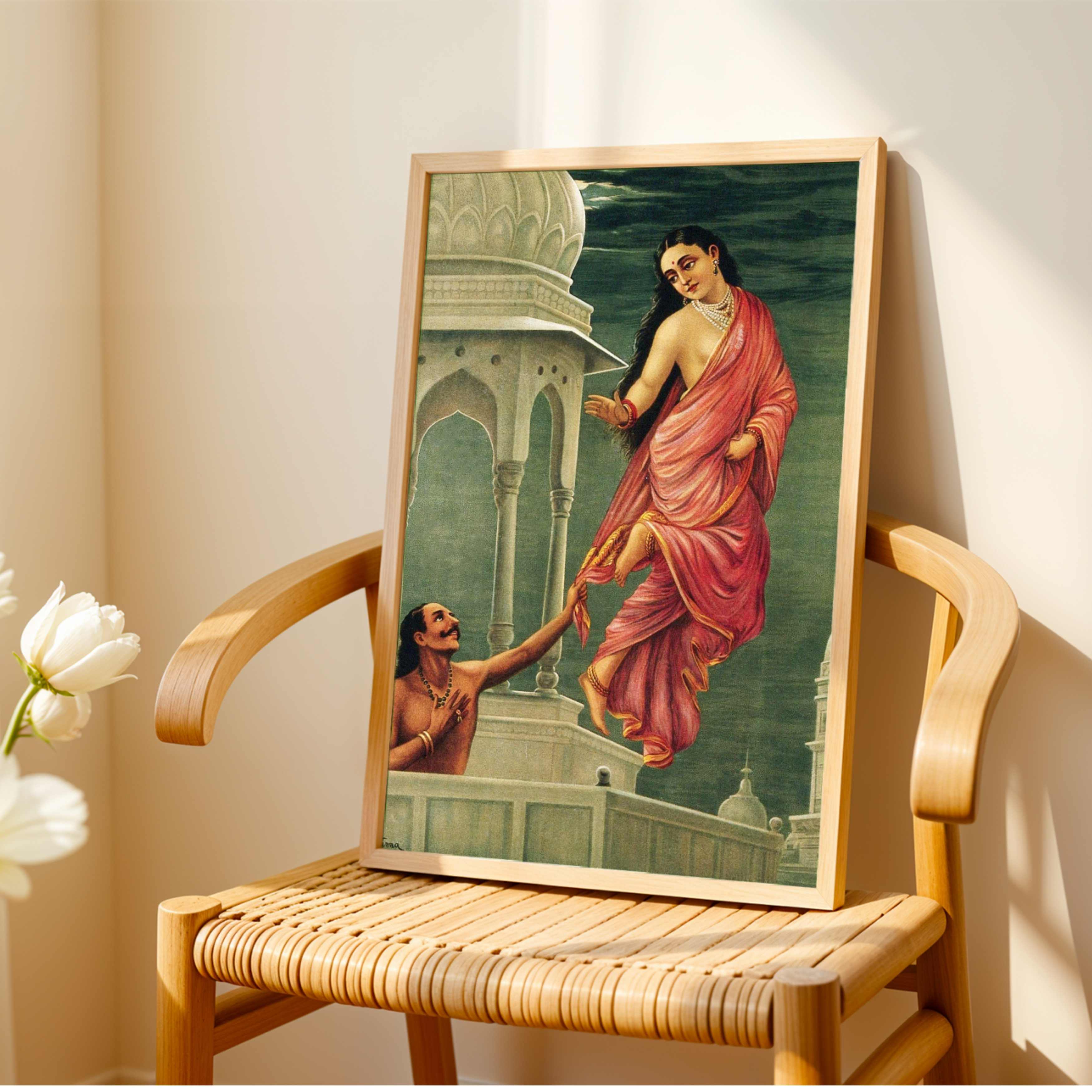 Urvashi Pururavas Painting by Raja Ravi Varma | Mythological Wall Art for Living Room India 3 : 4 Vertical Premium Wall Art Canvas by MeriDeewar