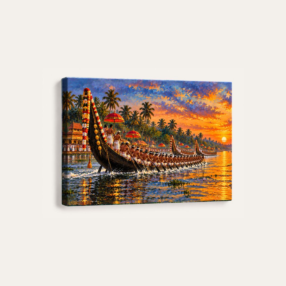 Vallam Kali | Kerala Snake Boat Race Sunset Gallery Wrap Canvas Curate Premium Wall Art Canvas by MeriDeewar