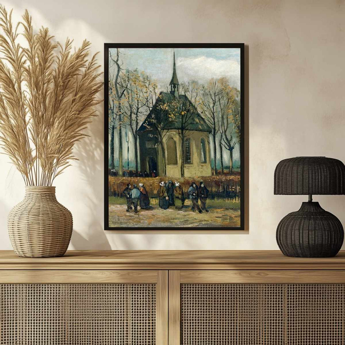 Van Gogh Church Painting for Living Room | Autumn Scenery Wall Art | Giclée Print 4 :5 Vertical Premium Wall Art Canvas by MeriDeewar