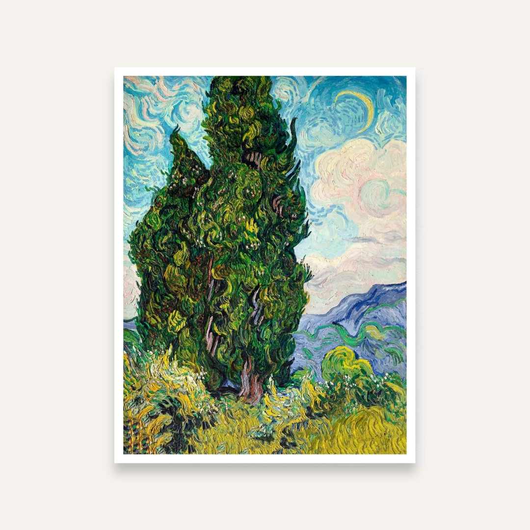 Van Gogh Cypresses Nature Painting for Living Room | Scenery Wall Art Print 4 :5 Vertical Premium Wall Art Canvas by MeriDeewar