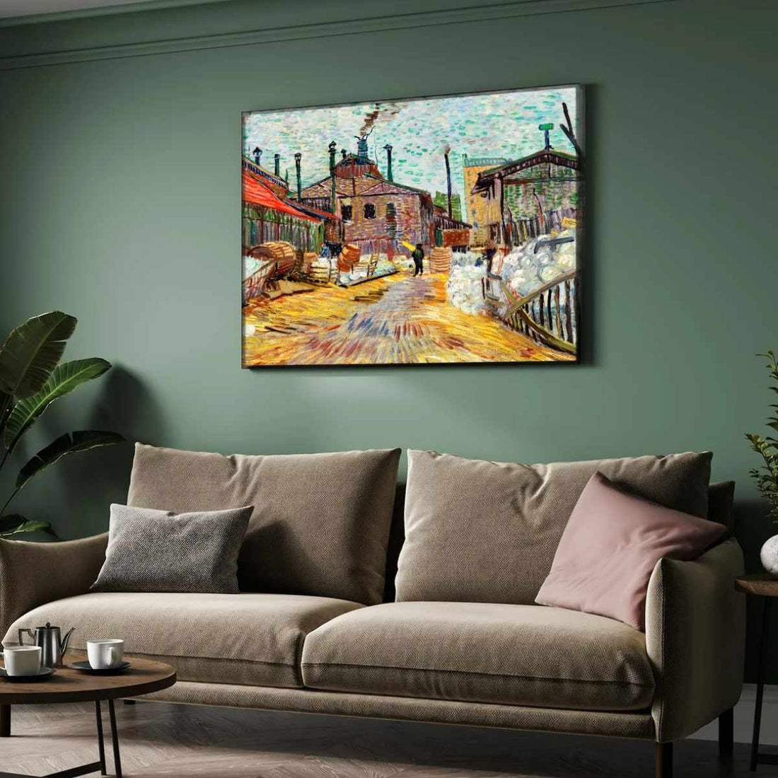 Van Gogh Factory Painting for Living Room | Vibrant Cityscape Wall Art | Giclée Print 4 : 3 Horizontal Premium Wall Art Canvas by MeriDeewar