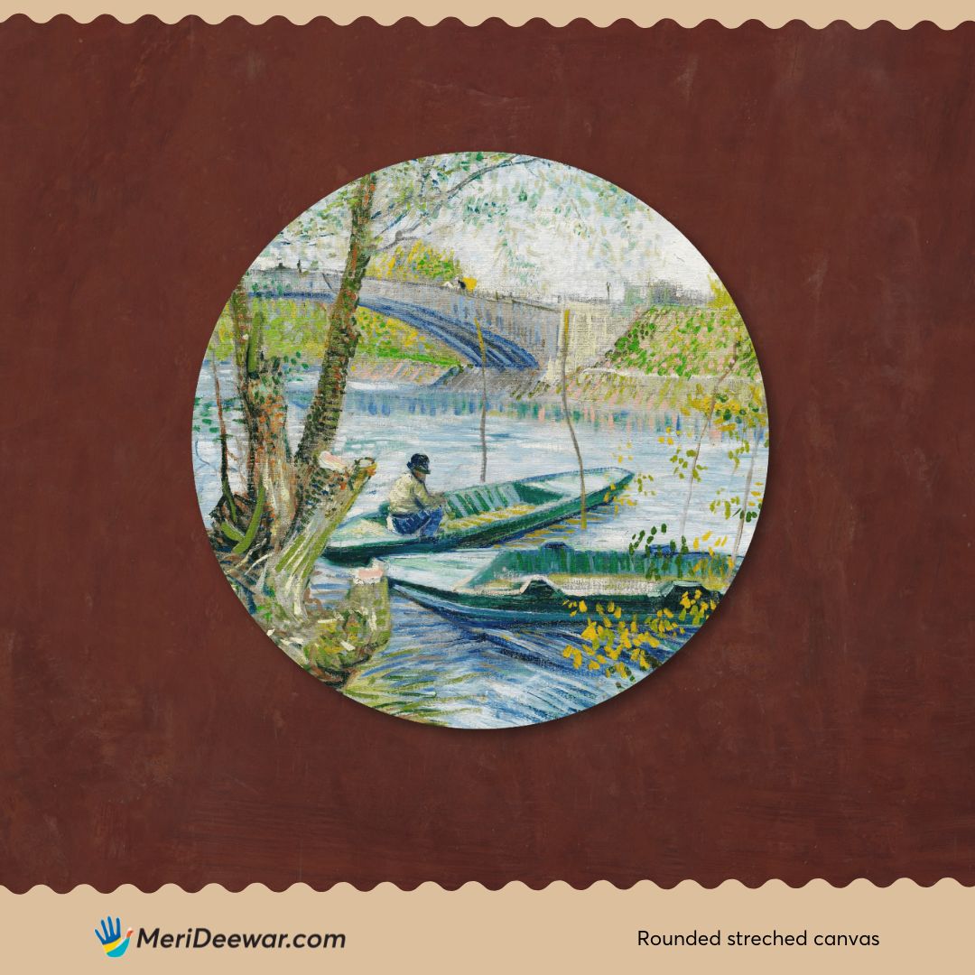 Van gogh fishing spring Circular Canvas Frame Circular Canvas Frame Premium Wall Art Canvas by MeriDeewar