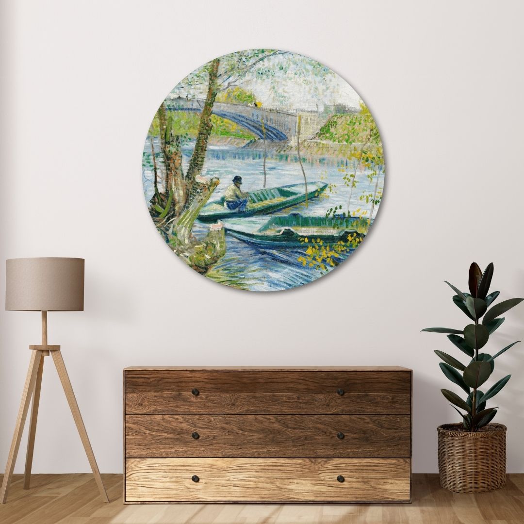 Van gogh fishing spring Circular Canvas Frame Circular Canvas Frame Premium Wall Art Canvas by MeriDeewar