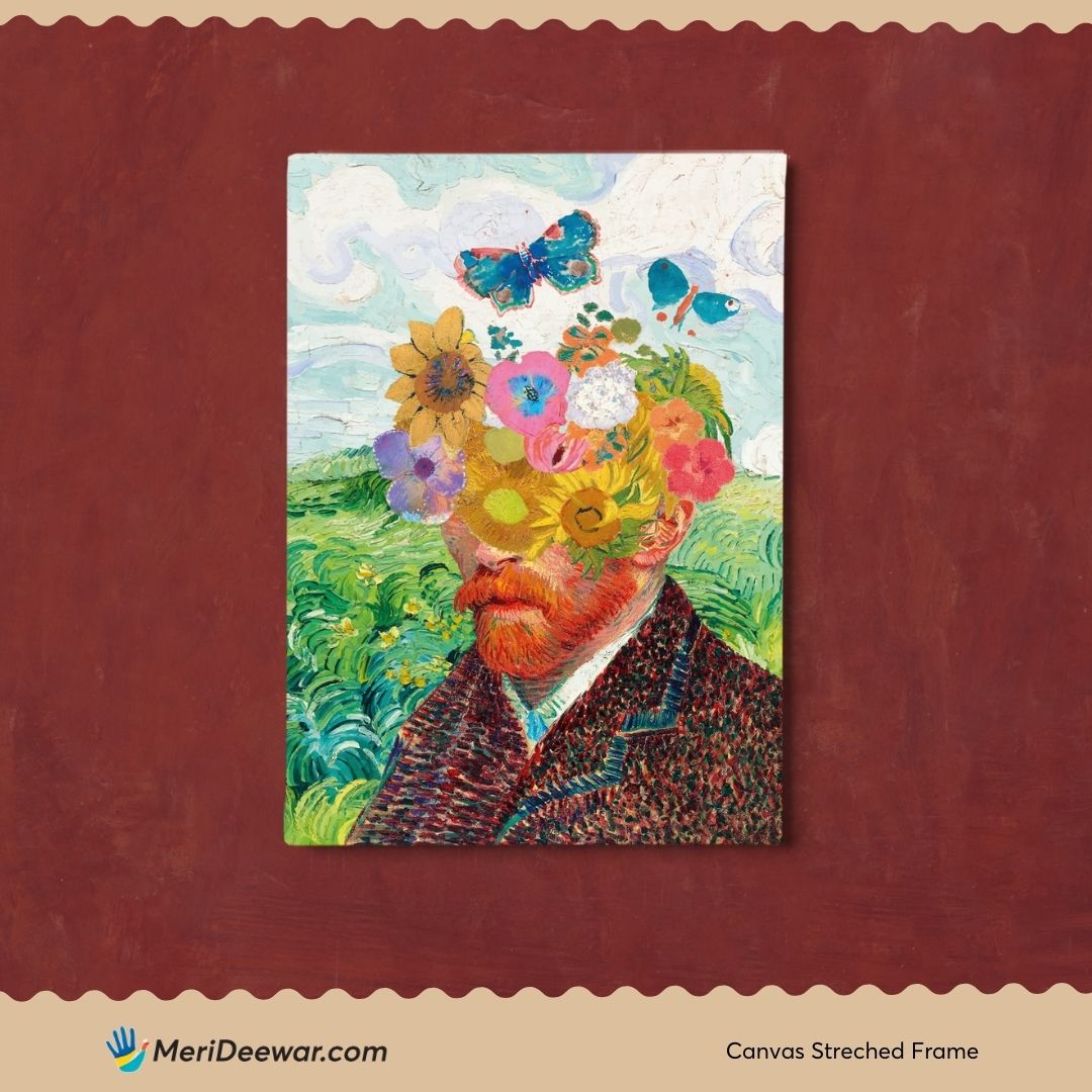 Van Gogh Floral Portrait Painting 3 : 4 Vertical New Premium Wall Art Canvas by MeriDeewar