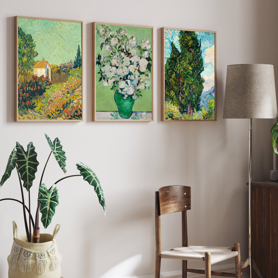 Van Gogh Flowers  Set of 3 Walls Premium Wall Art Canvas by MeriDeewar