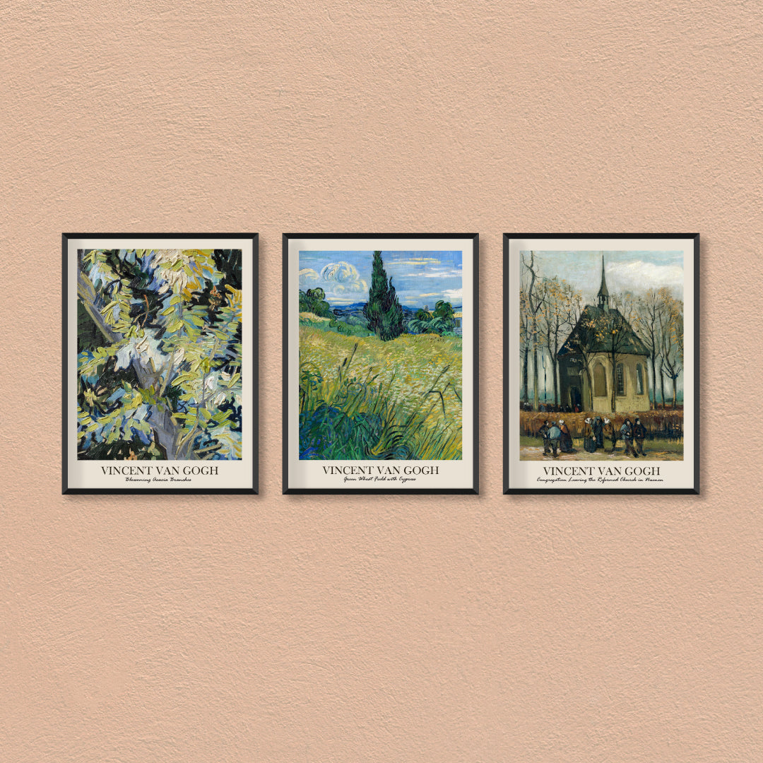 Van Gogh Gallery Wall Set of 3 Walls Premium Wall Art Canvas by MeriDeewar