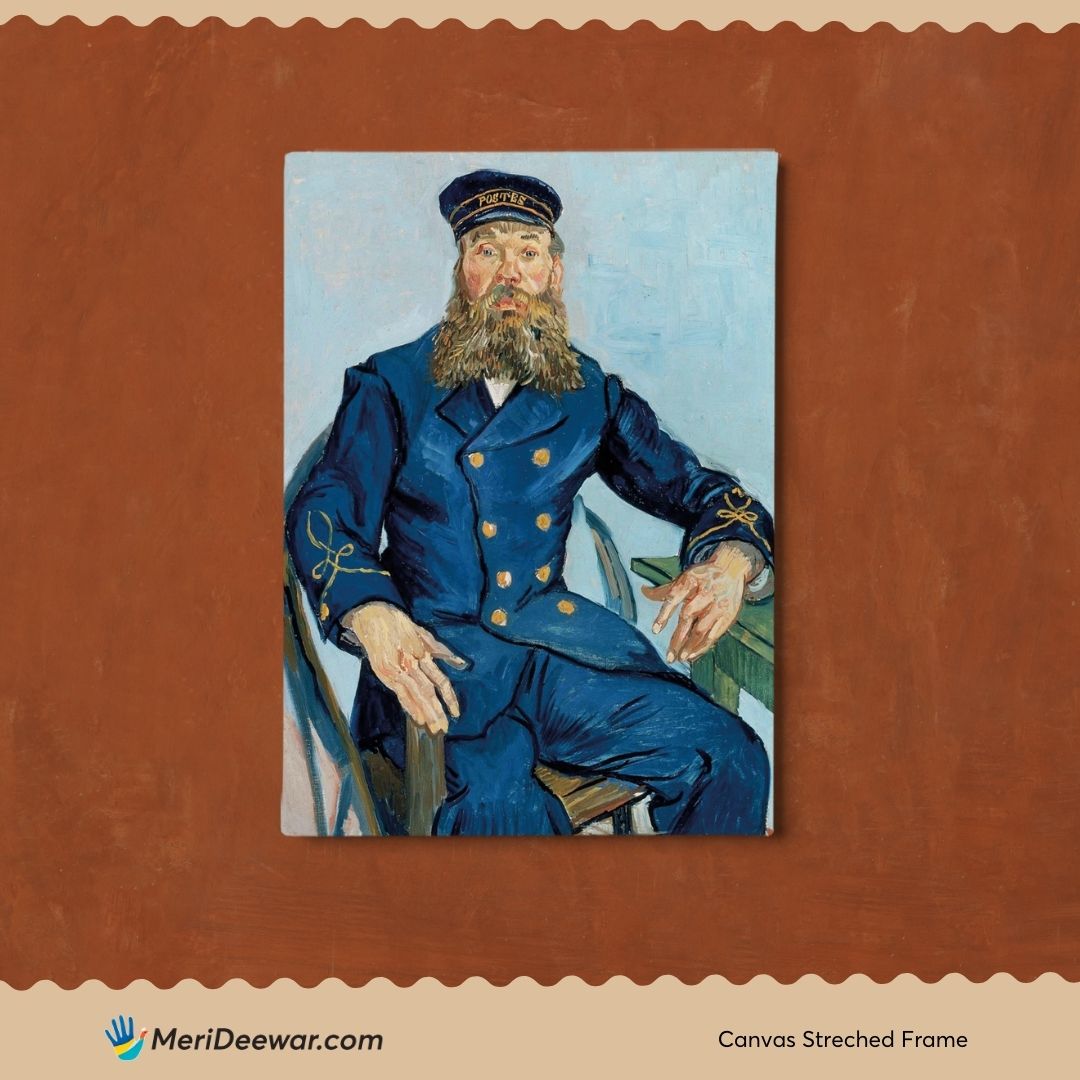 Van Gogh Postman Full Body Portrait Painting 3 : 4 Vertical New Premium Wall Art Canvas by MeriDeewar