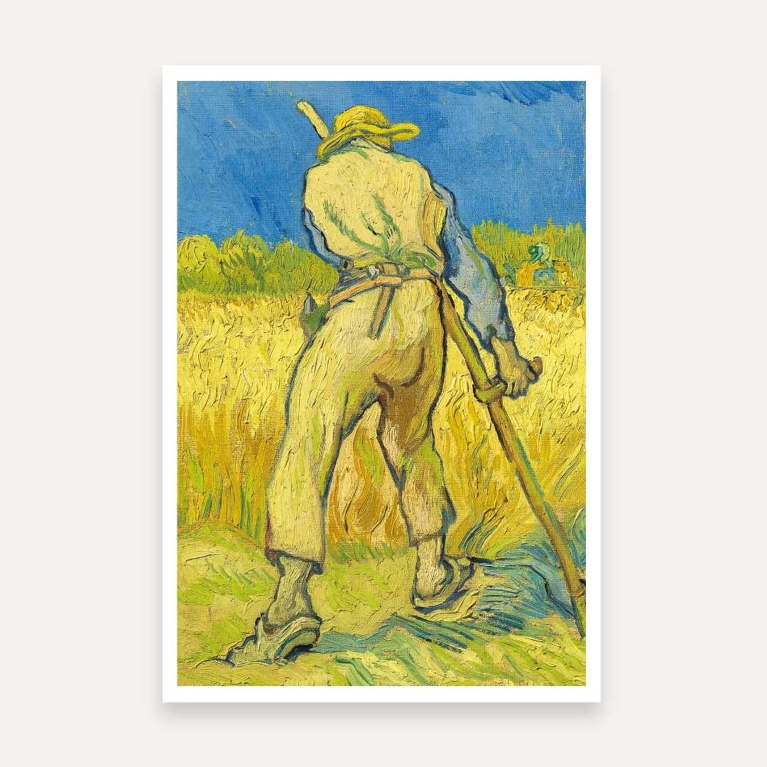 Van Gogh Reaper Painting for Living Room | Golden Wheat Field Wall Art | Giclée Print 2 : 3 Vertical Premium Wall Art Canvas by MeriDeewar