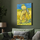 Van Gogh Reaper Painting for Living Room | Golden Wheat Field Wall Art | Giclée Print 2 : 3 Vertical Premium Wall Art Canvas by MeriDeewar