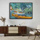 Van Gogh River Scenery Painting for Living Room | Boats on Oise Wall Art | MeriDeewar 4 : 3 Horizontal Premium Wall Art Canvas by MeriDeewar