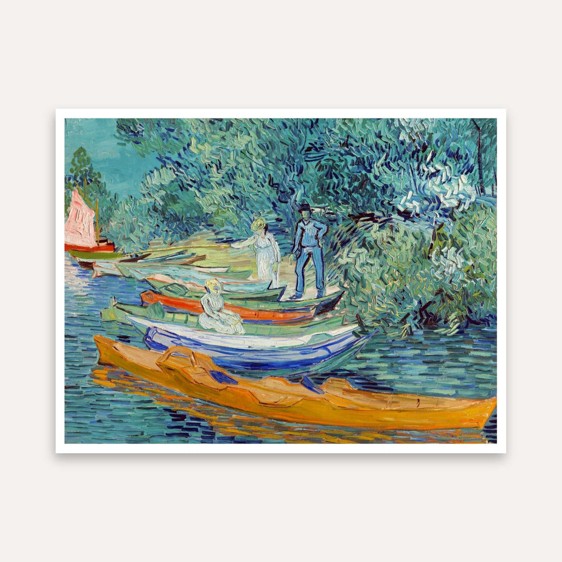 Van Gogh River Scenery Painting for Living Room | Boats on Oise Wall Art | MeriDeewar 5 : 4 Horizontal Premium Wall Art Canvas by MeriDeewar