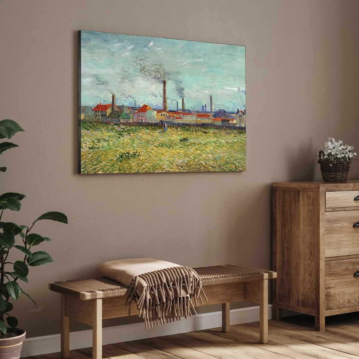 Van Gogh Scenery Painting for Living Room | Factories at Asnieres 1887 | Giclée Fine Art Print 4 : 3 Horizontal Premium Wall Art Canvas by MeriDeewar