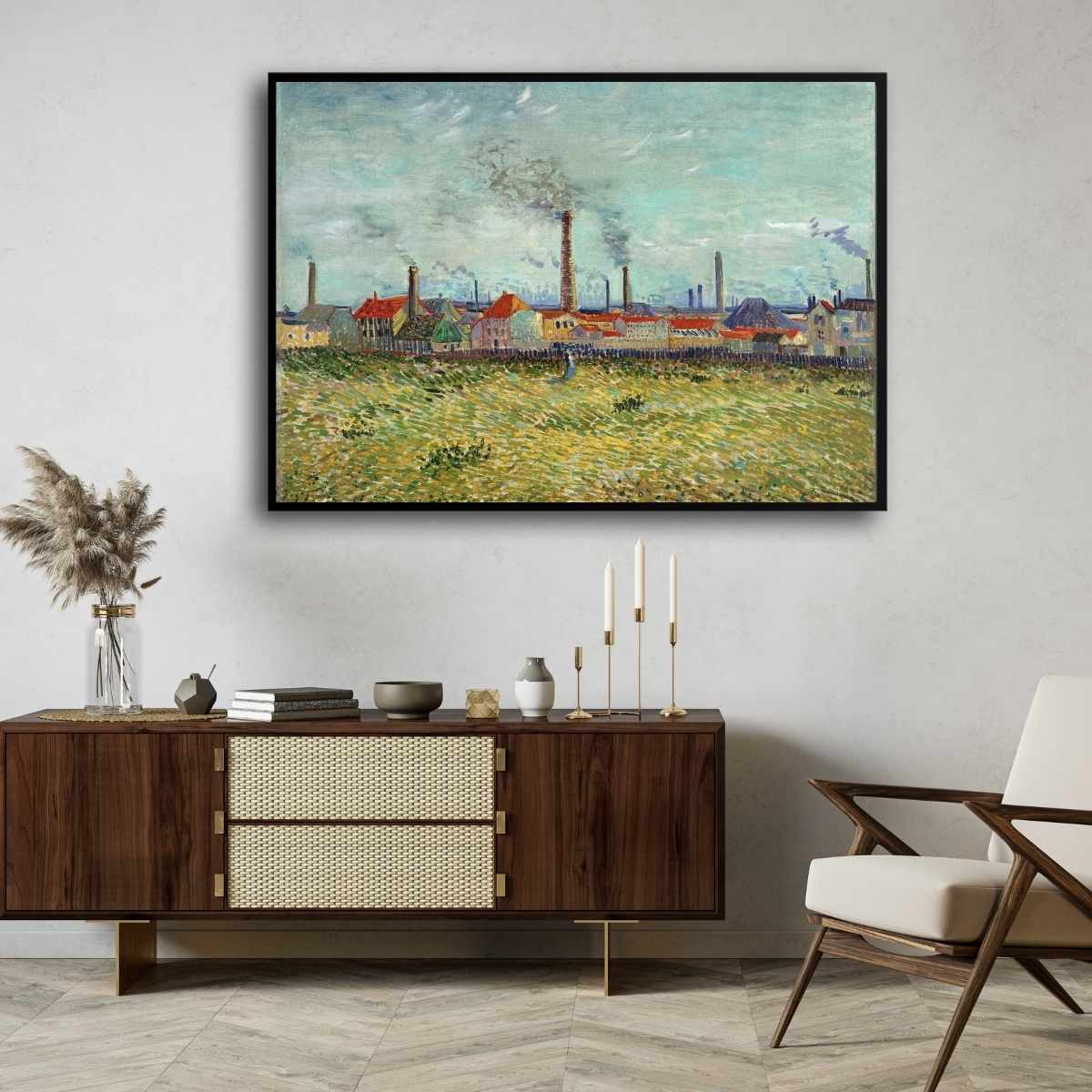 Van Gogh Scenery Painting for Living Room | Factories at Asnieres 1887 | Giclée Fine Art Print 4 : 3 Horizontal Premium Wall Art Canvas by MeriDeewar