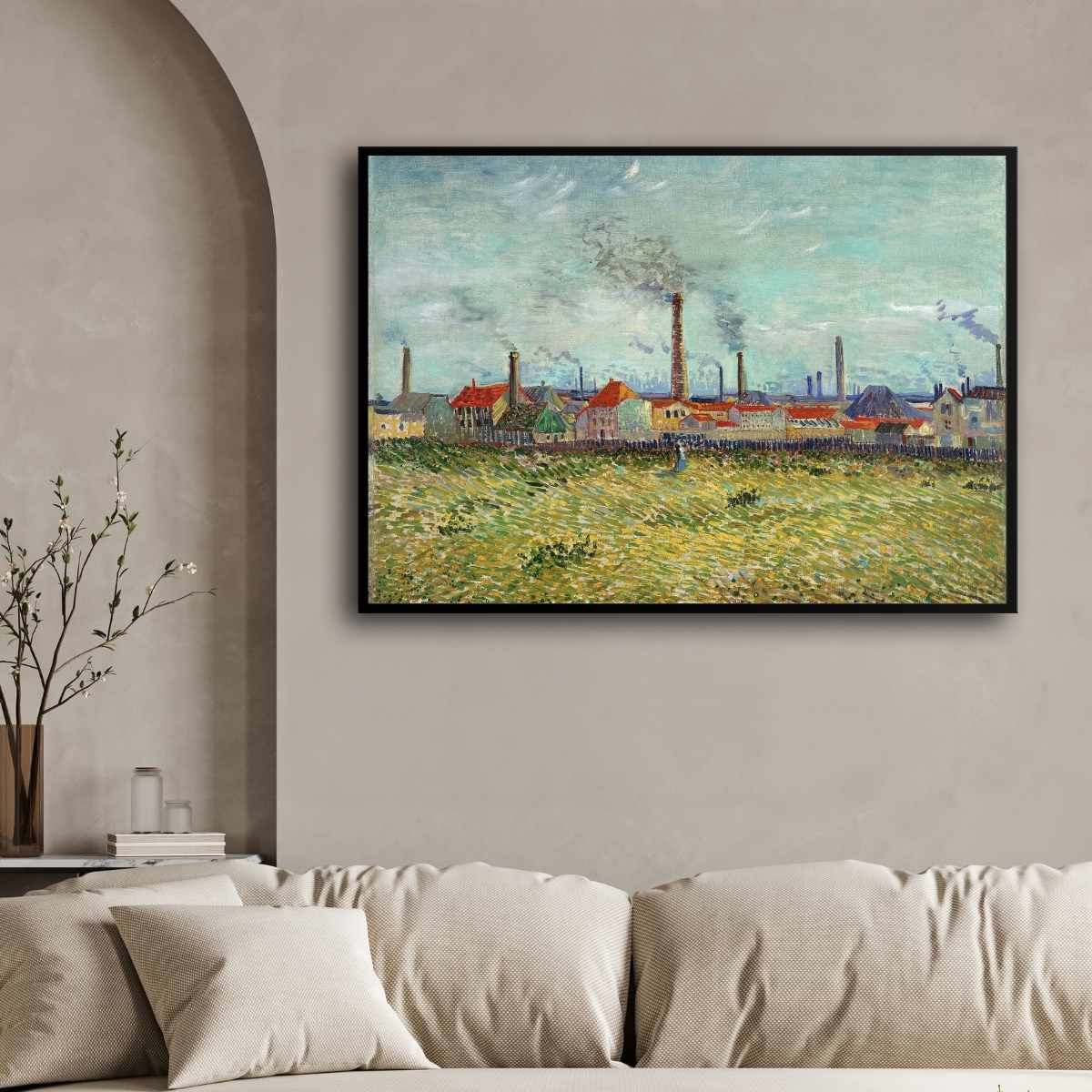 Van Gogh Scenery Painting for Living Room | Factories at Asnieres 1887 | Giclée Fine Art Print 4 : 3 Horizontal Premium Wall Art Canvas by MeriDeewar