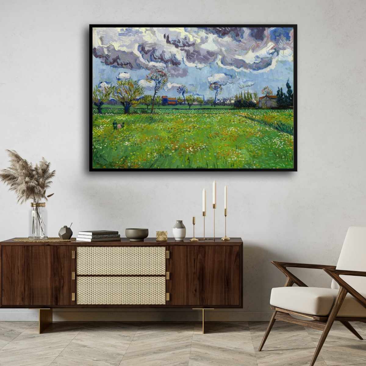 Van Gogh Scenery Painting for Living Room | Green Landscape Wall Art | Giclée Print 4 : 3 Horizontal Premium Wall Art Canvas by MeriDeewar