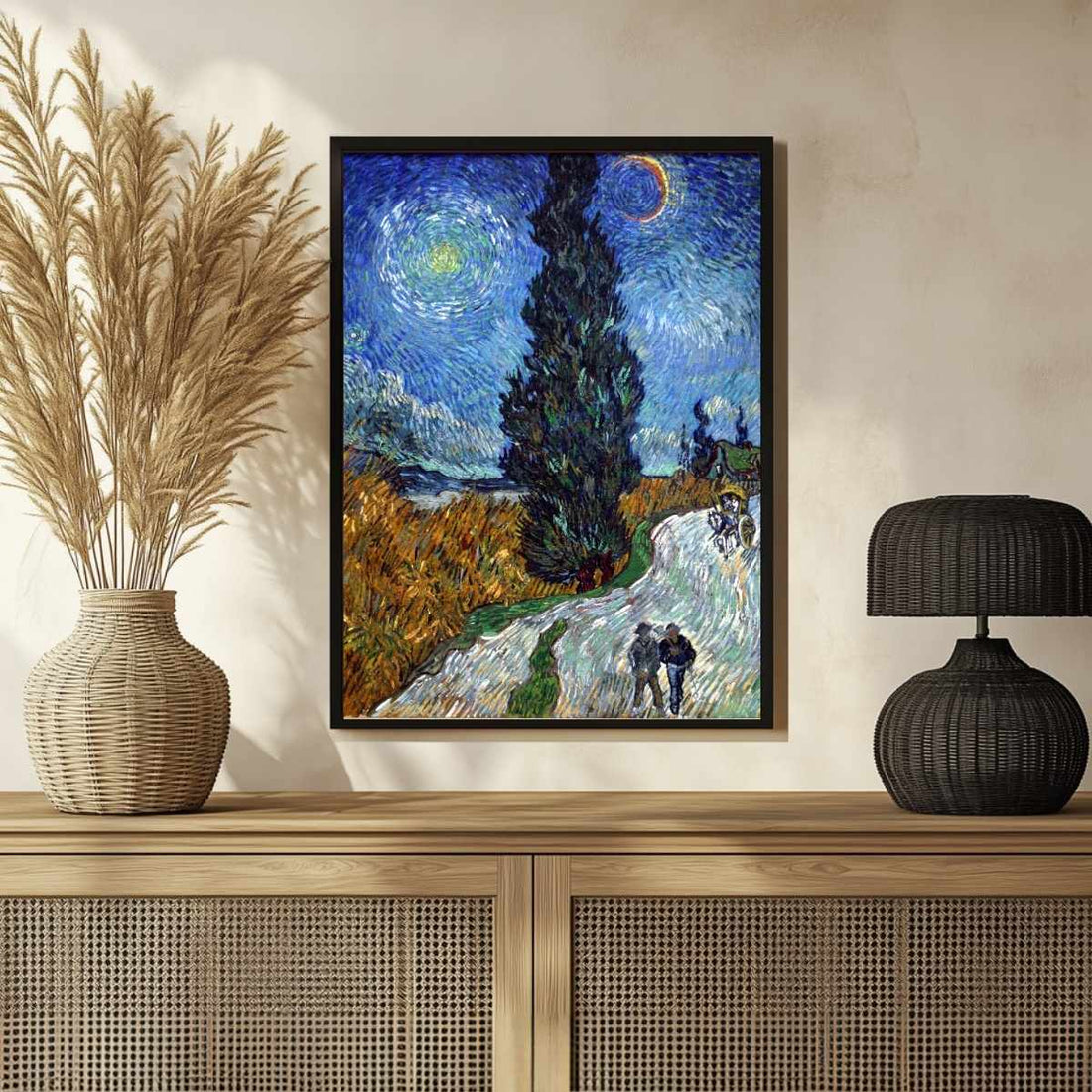 Van Gogh Scenery Painting for Living Room | Road with Cypress & Star Night Landscape Wall Art 2 : 3 Vertical Premium Wall Art Canvas by MeriDeewar