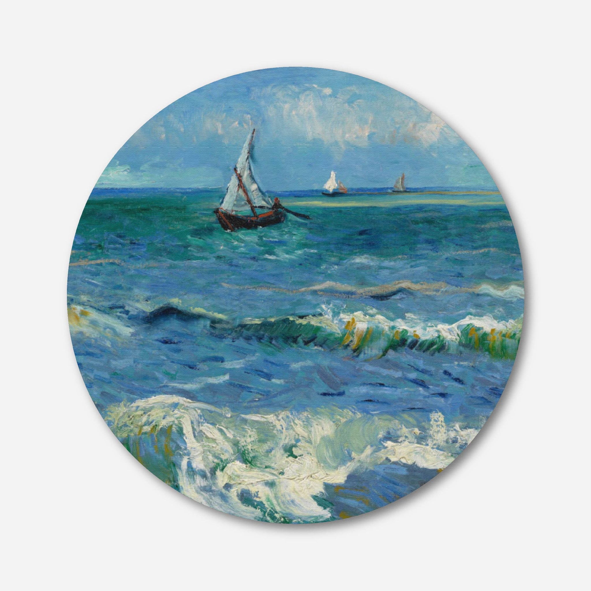 Van Gogh Seascape Painting Circular Canvas Frame Circular Canvas Frame Premium Wall Art Canvas by MeriDeewar