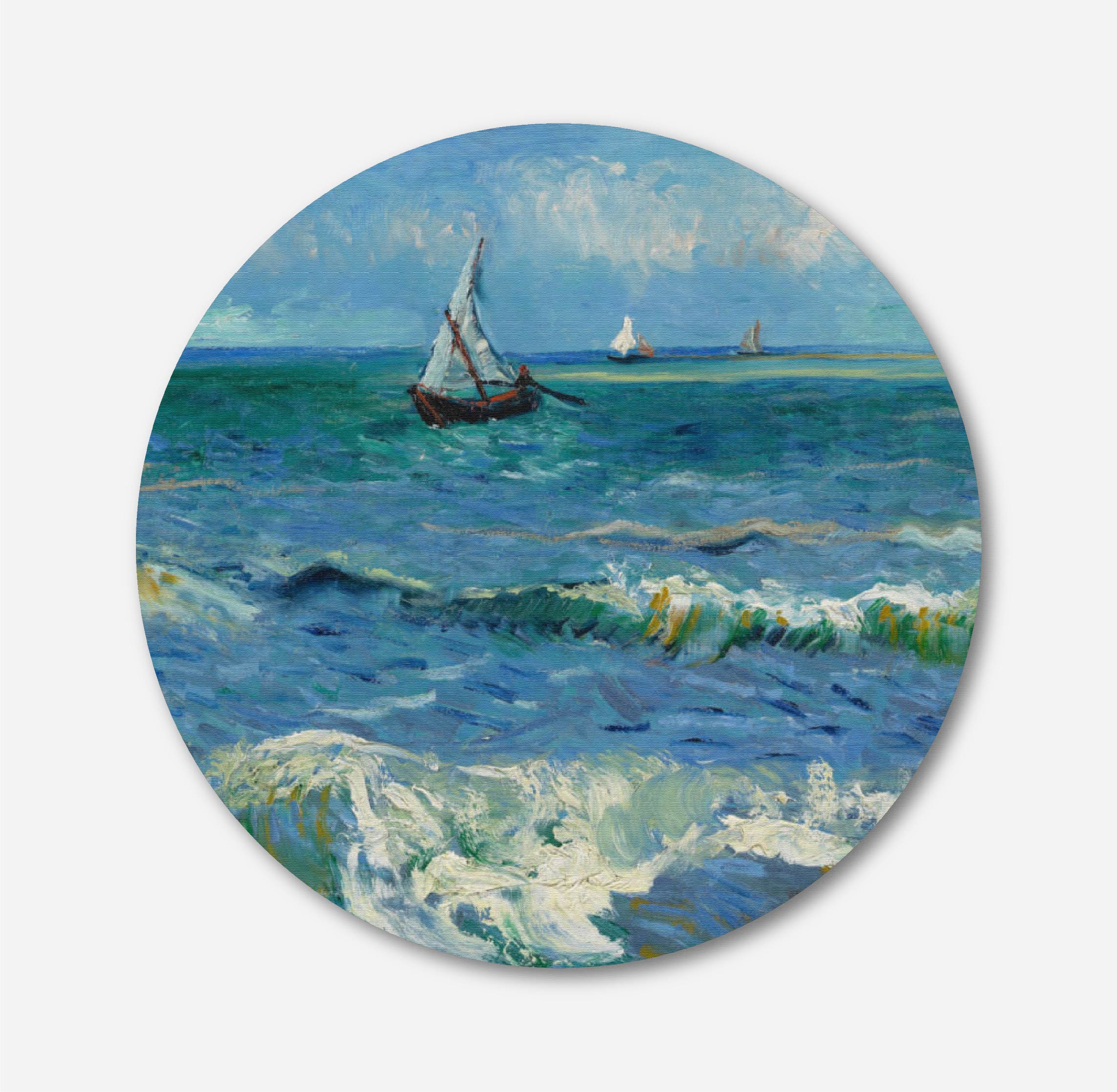 Van Gogh Seascape Painting Circular Canvas Frame Circular Canvas Frame Premium Wall Art Canvas by MeriDeewar
