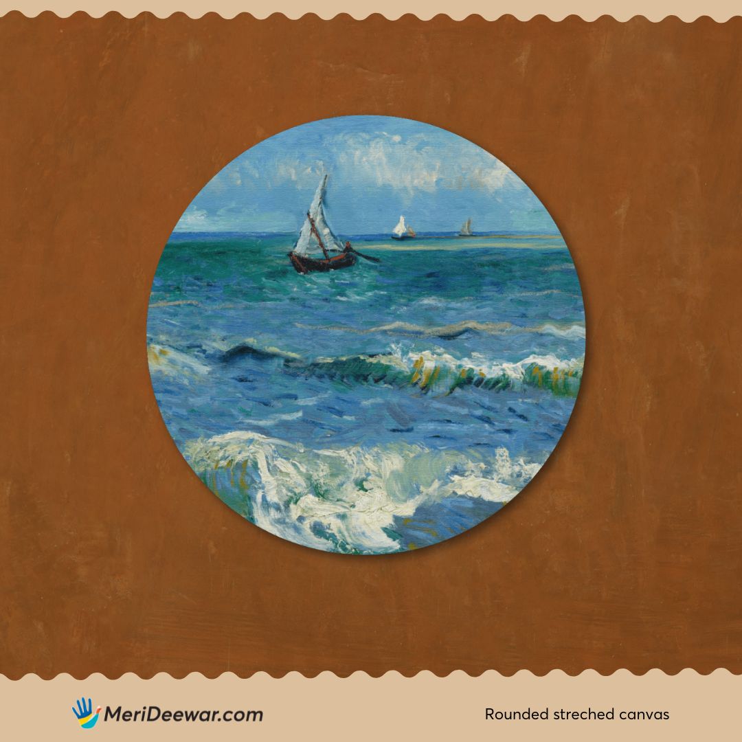 Van Gogh Seascape Painting Circular Canvas Frame Circular Canvas Frame Premium Wall Art Canvas by MeriDeewar