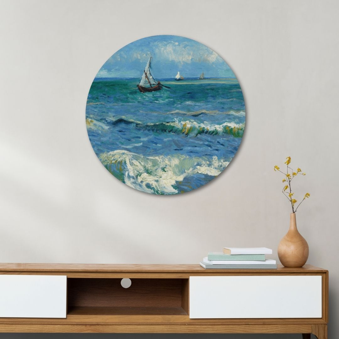 Van Gogh Seascape Painting Circular Canvas Frame Circular Canvas Frame Premium Wall Art Canvas by MeriDeewar