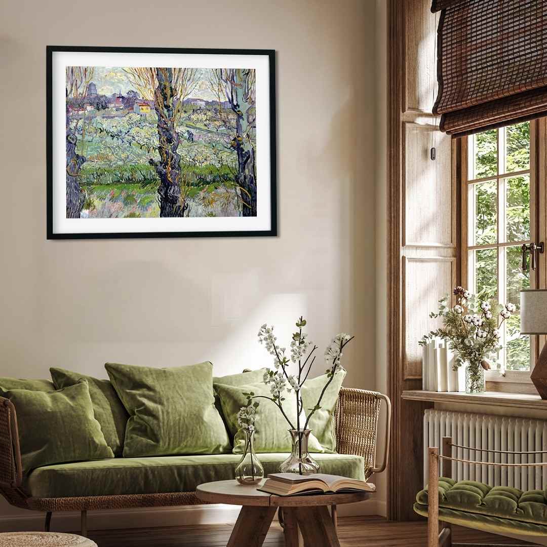 Van Gogh Spring Scenery Painting for Living Room | Flowering Orchards Nature Wall Art 2 : 1 Horizontal Premium Wall Art Canvas by MeriDeewar