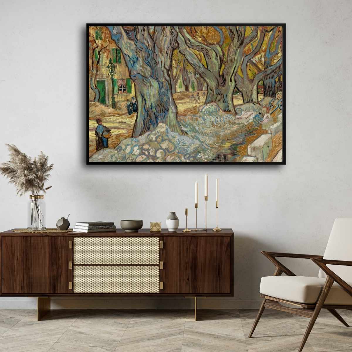 Van Gogh Tree Painting for Living Room | The Road Menders Nature Wall Art | MeriDeewar 4 : 3 Horizontal Premium Wall Art Canvas by MeriDeewar