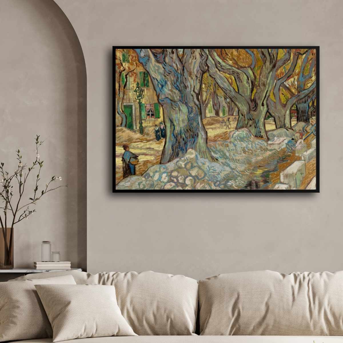 Van Gogh Tree Painting for Living Room | The Road Menders Nature Wall Art | MeriDeewar 4 : 3 Horizontal Premium Wall Art Canvas by MeriDeewar