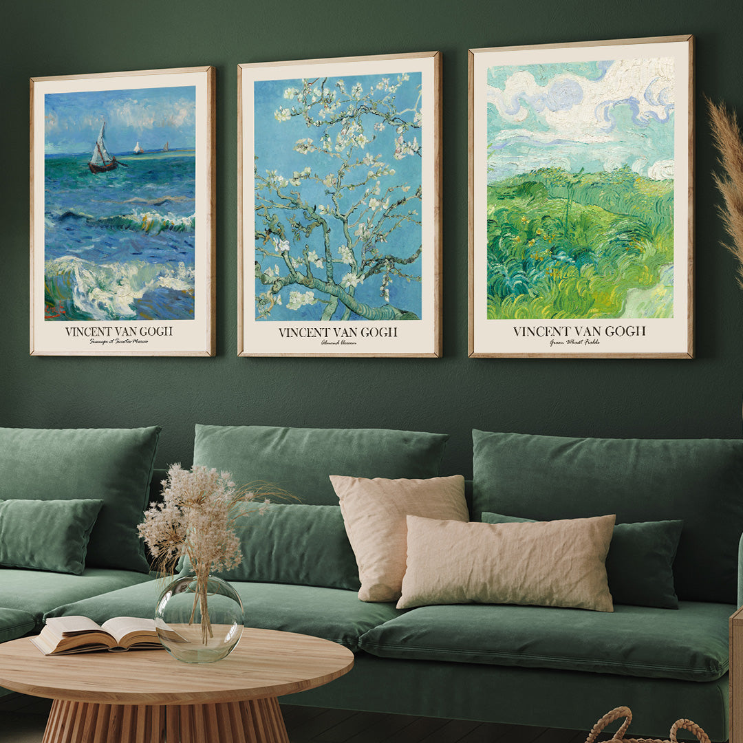 Van Gogh Vintage Gallery Wall Set of 3 Walls Premium Wall Art Canvas by MeriDeewar
