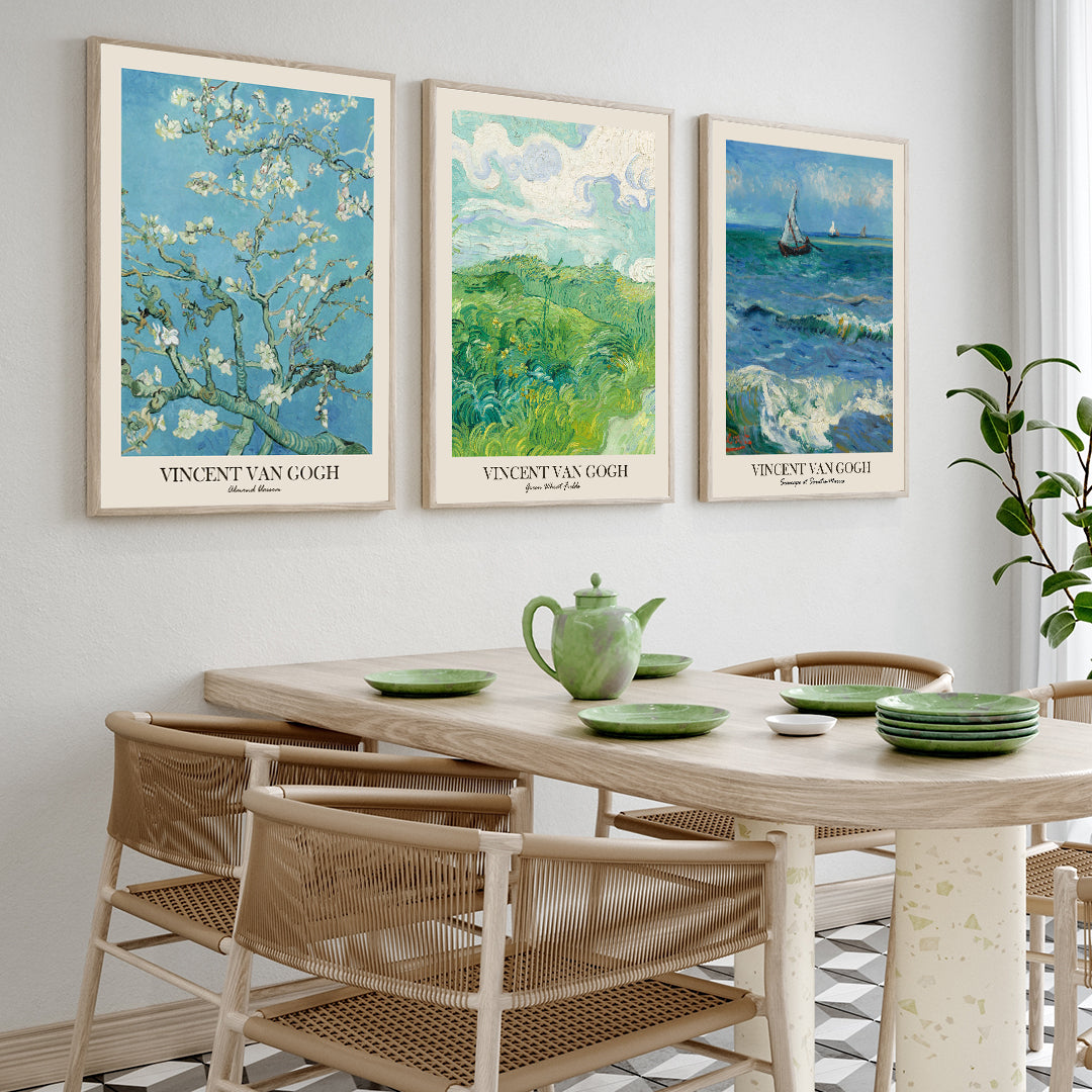 Van Gogh Vintage Gallery Wall Set of 3 Walls Premium Wall Art Canvas by MeriDeewar