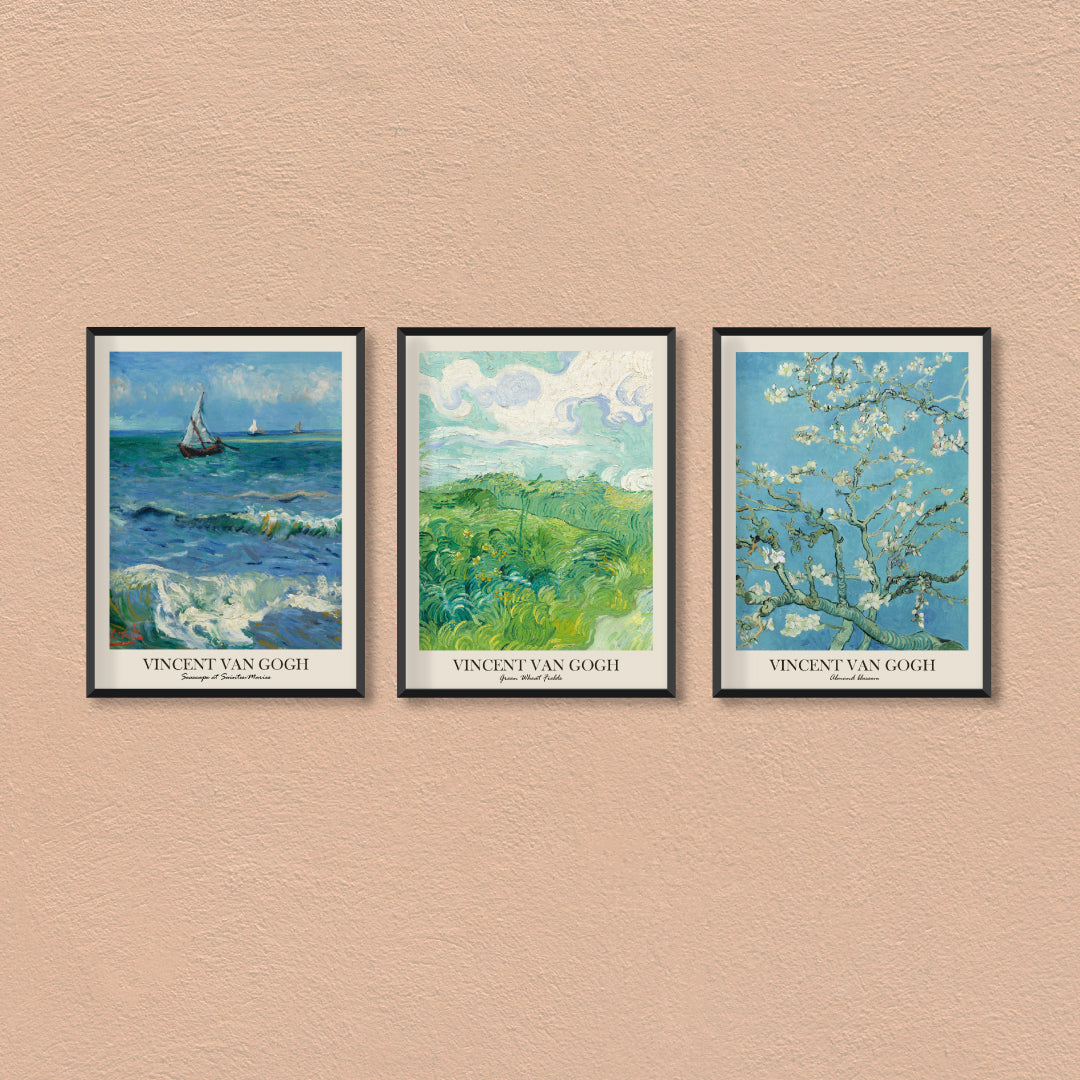 Van Gogh Vintage Gallery Wall Set of 3 Walls Premium Wall Art Canvas by MeriDeewar
