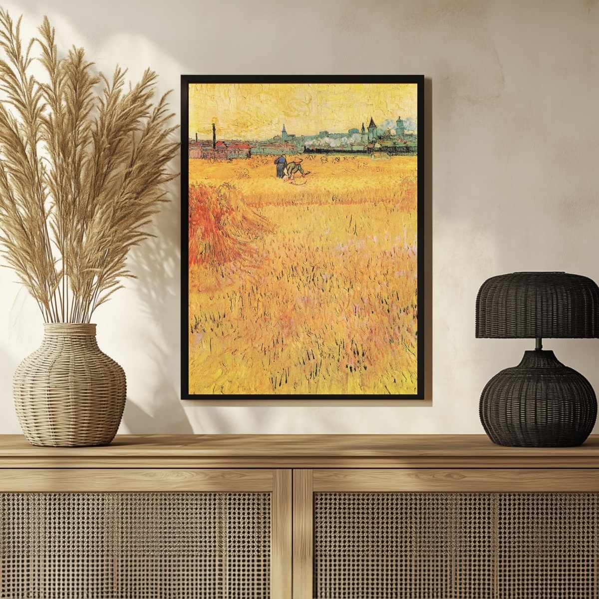 Van Gogh Wheat Field Scenery Painting for Living Room | Golden Landscape Wall Art | MeriDeewar 3 : 4 Vertical Premium Wall Art Canvas by MeriDeewar