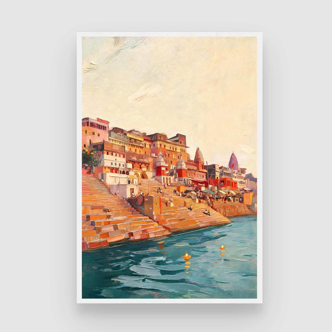 Varanasi Ganga Ghats Impressionist Painting | Vertical Heritage Framed Wall Art 2 : 3 Vertical Premium Wall Art Canvas by MeriDeewar
