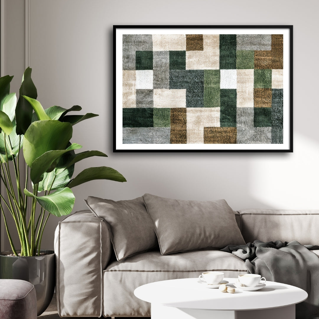Verdant Blocks – Geometric Modern Abstract Wall Art Print 2 : 3 Horizontal Premium Wall Art Canvas by MeriDeewar