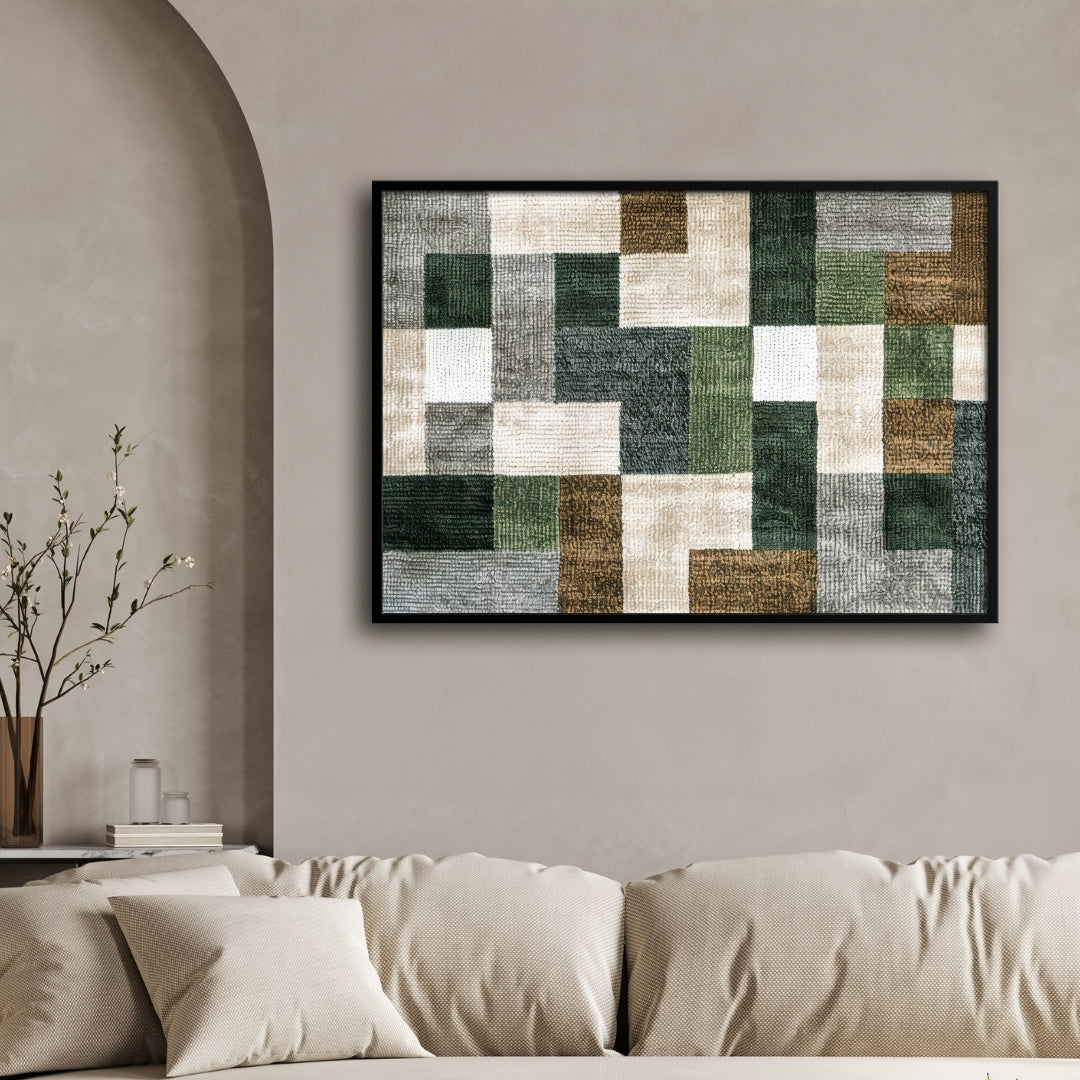 Verdant Blocks – Geometric Modern Abstract Wall Art Print 2 : 3 Horizontal Premium Wall Art Canvas by MeriDeewar