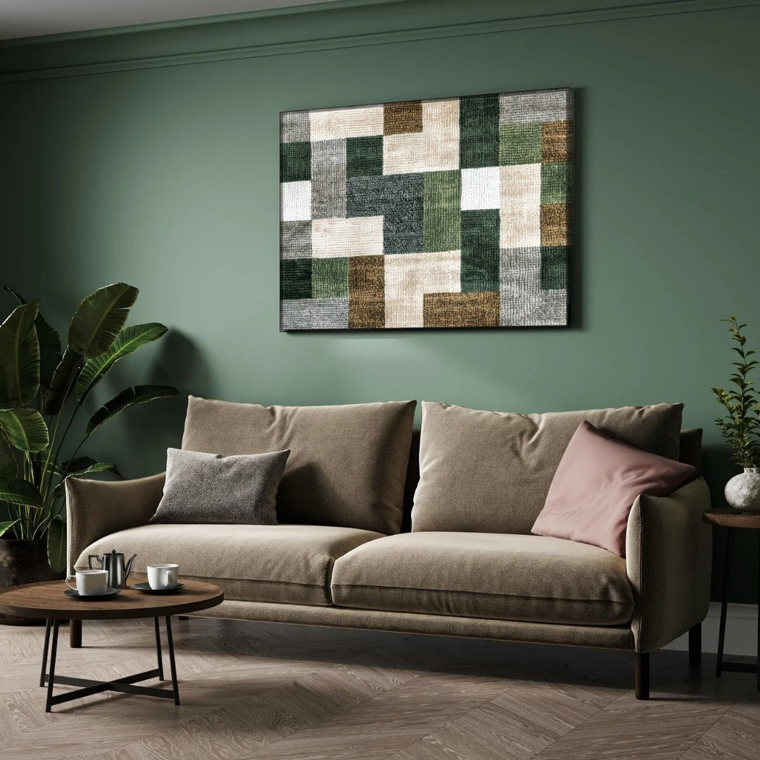 Verdant Blocks – Geometric Modern Abstract Wall Art Print 2 : 3 Horizontal Premium Wall Art Canvas by MeriDeewar